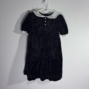 Vintage Girls Velvet Dress Lace Collar Black 6X Party USA